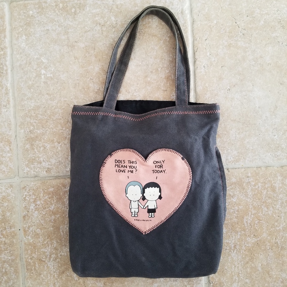 ANGRY LITTLE GIRLS gray tote / book bag